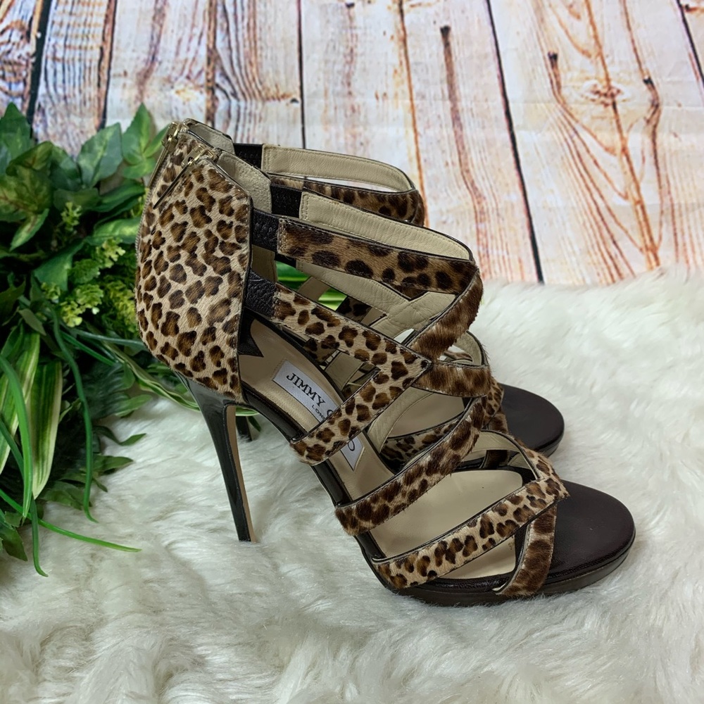 Jimmy Choo Leopard Pony Hair Caged Heels - Picture 4 of 8